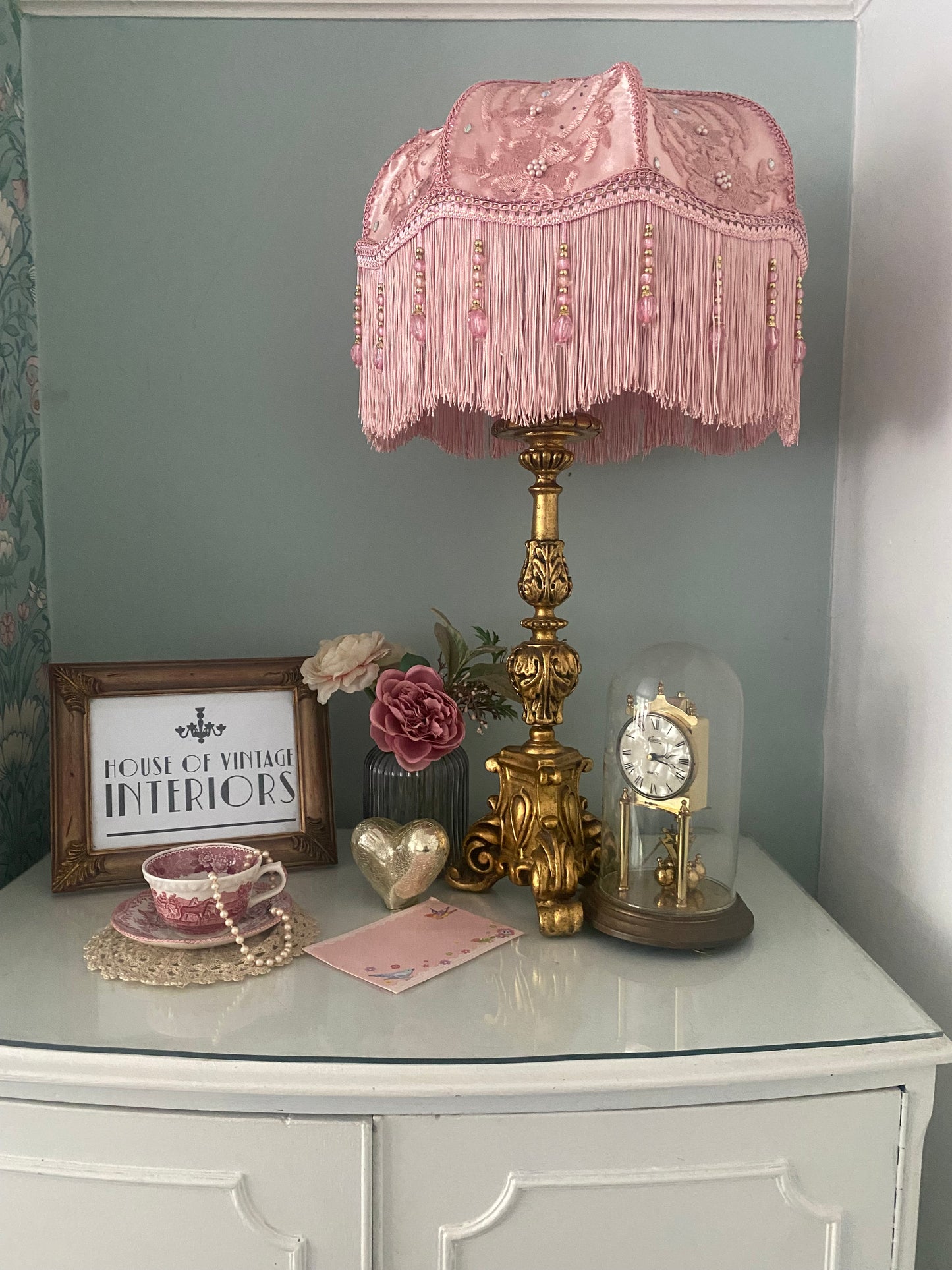 Art Deco Fringed Lampshade The Penelope in pink