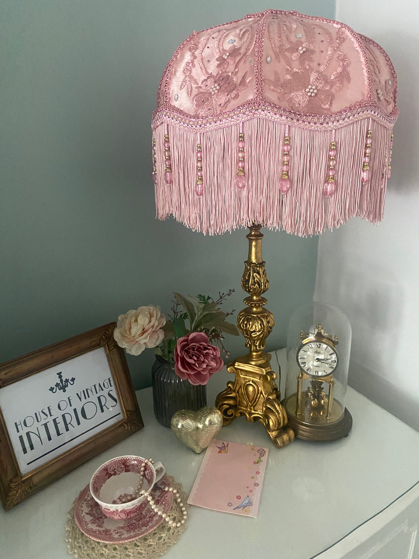 Art Deco Fringed Lampshade The Penelope in pink