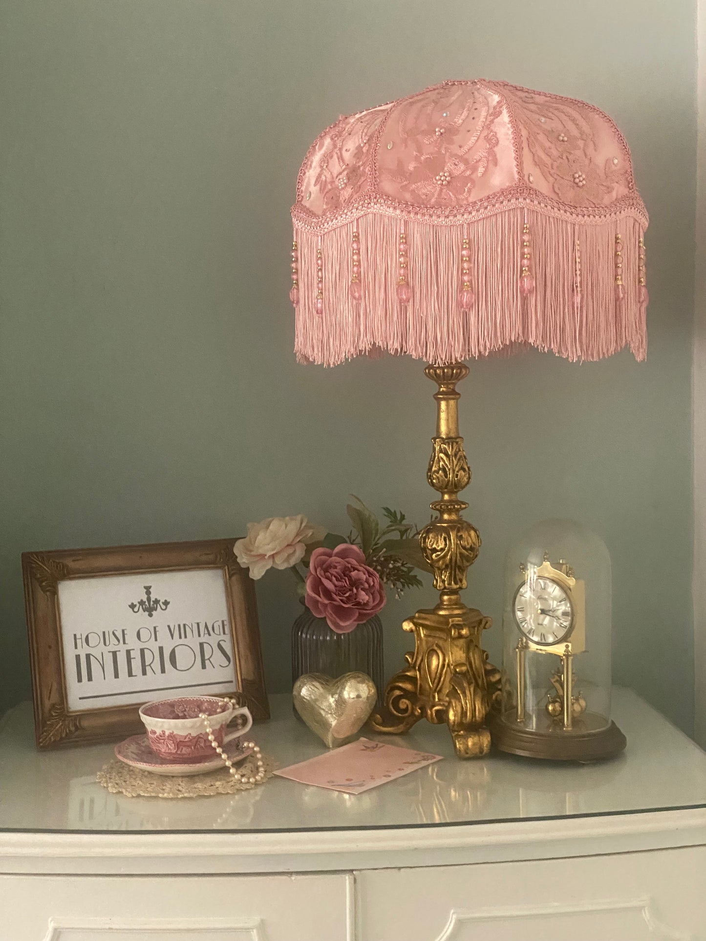 Art Deco Fringed Lampshade The Penelope in pink