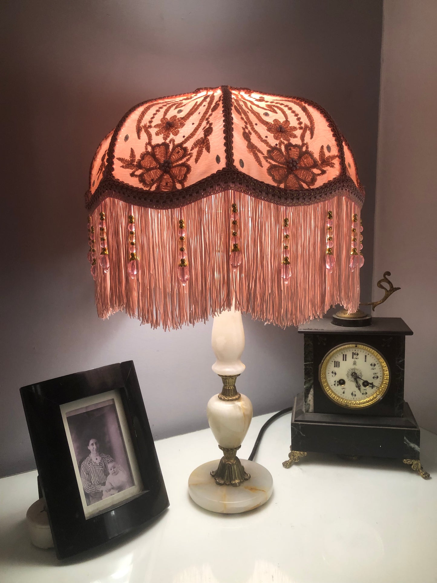 Art Deco Fringed Lampshade The Penelope in pink