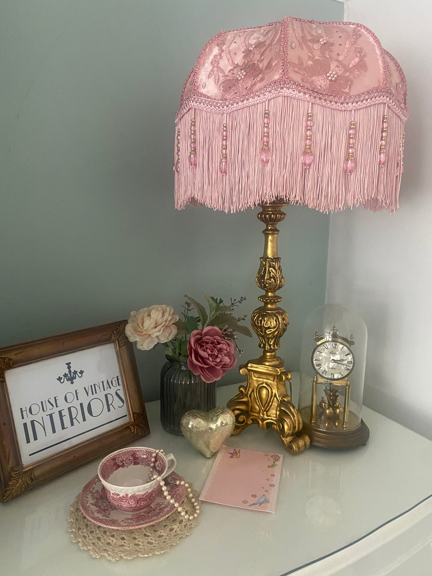Art Deco Fringed Lampshade The Penelope in pink