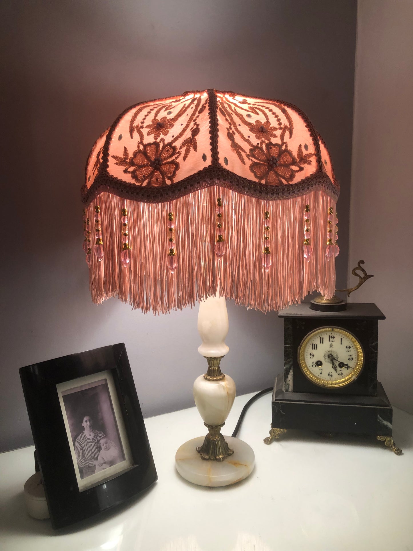 Art Deco Fringed Lampshade The Penelope in pink