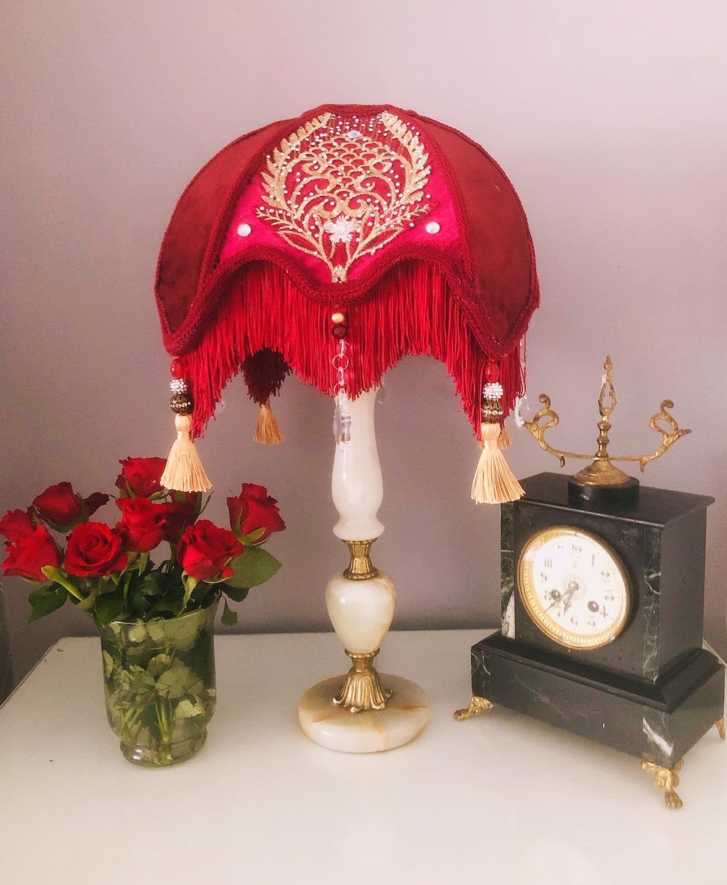 Art Deco fringed lampshades