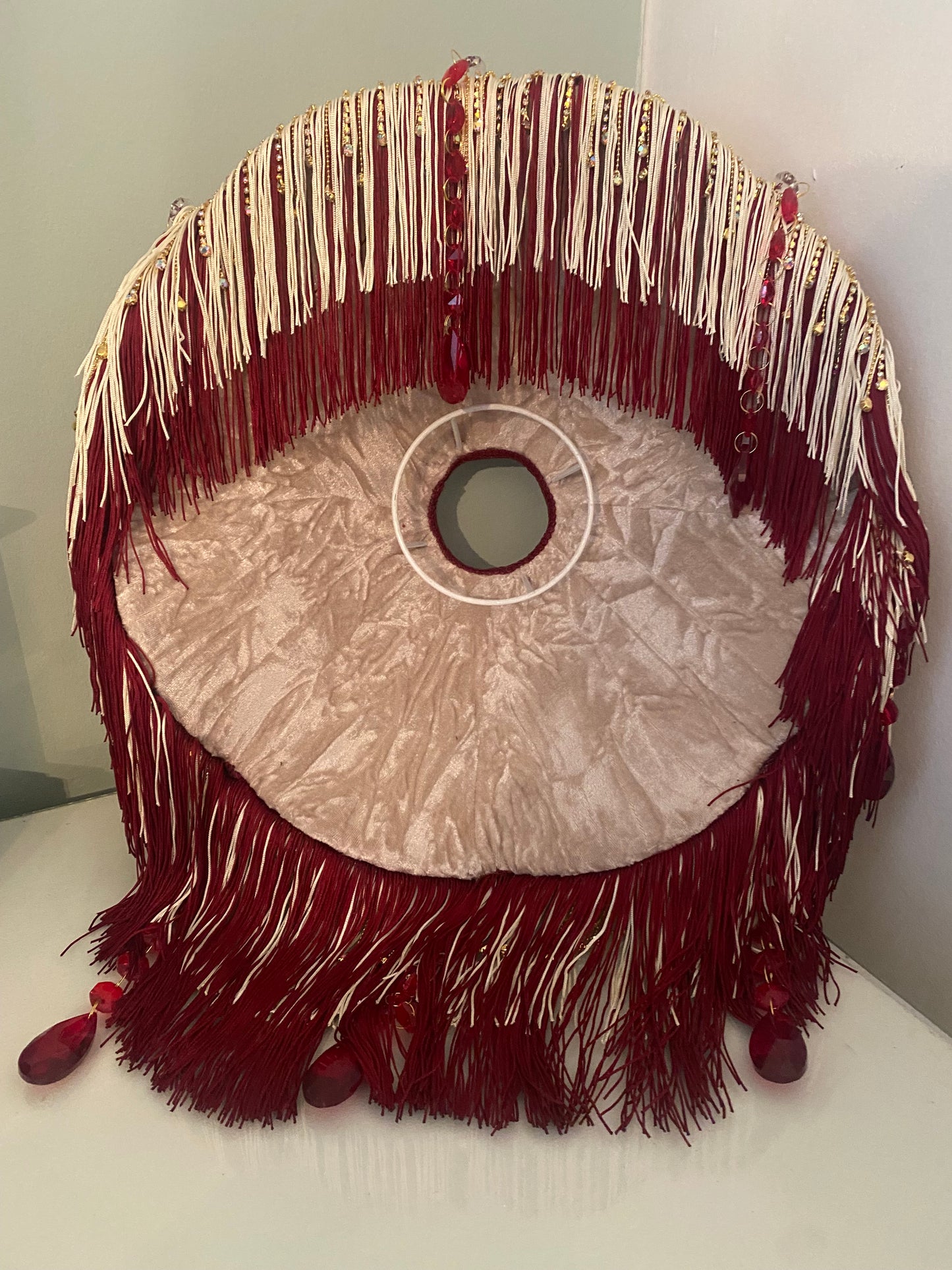 Art Deco fringed lampshade William Morris  Brer Rabbit burgundy design