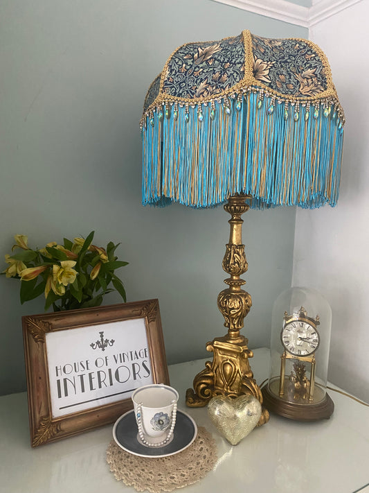 Art Deco fringed lampshade William Morris  Snakeshead Turquoise design )