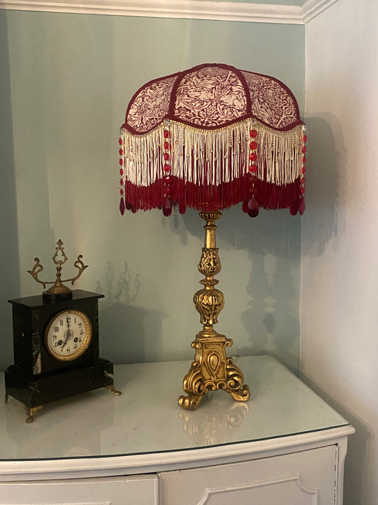 Art Deco fringed lampshade William Morris  Brer Rabbit burgundy design