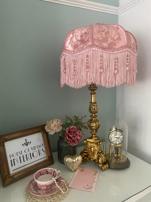 Art Deco Fringed Lampshade The  Penelope  in pink