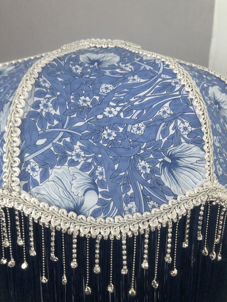 Art deco fringed lampshade :blue William Morris periwinkle  shade