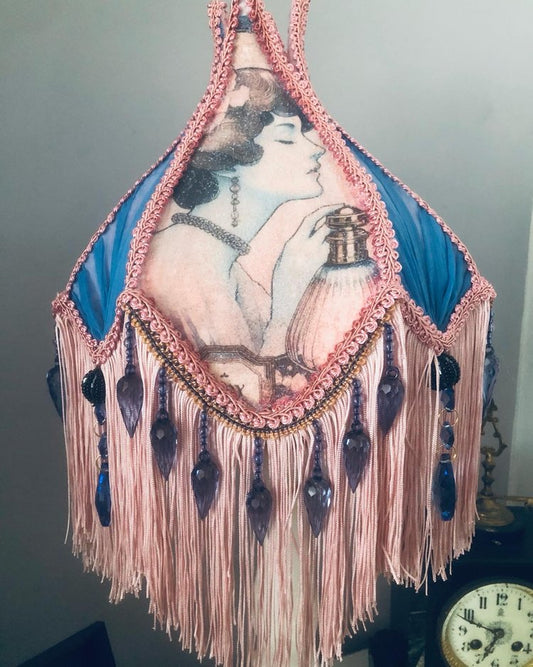 Victorian fringed lampshade: The Lady Lavender tulip  shade