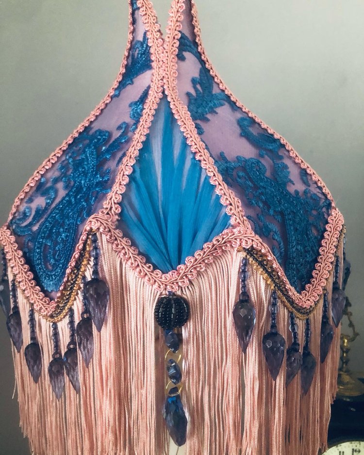 Victorian fringed lampshade: The Lady Lavender tulip  shade