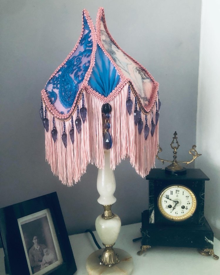 Victorian fringed lampshade: The Lady Lavender tulip  shade
