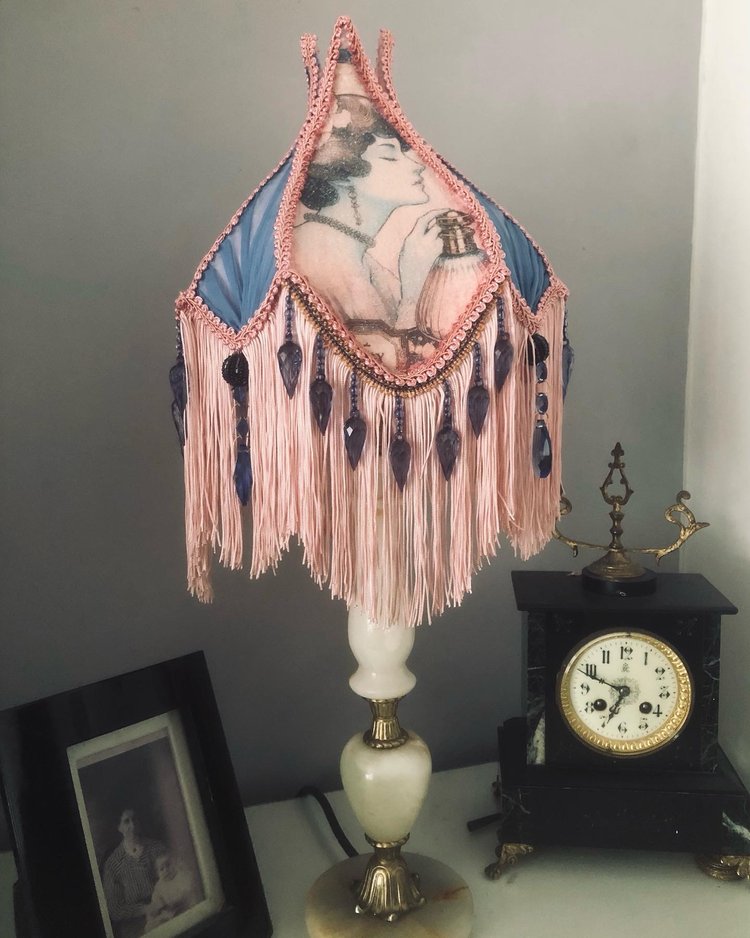 Victorian fringed lampshade: The Lady Lavender tulip  shade
